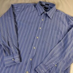 J.Crew Mens Blue White Green Striped 80s 2-Ply Cotton Button Down Shirt Large